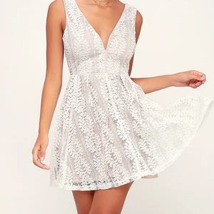 Lulus All of My Heart White Lace Skater Dress